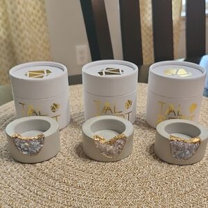 Tal & Bert Blue Calcite And Rose Quartz Gold and Gray Tea Light Holders